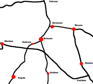Landkarte Cottbus - Briesen und Umland 